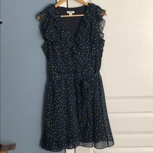 Cato faux wrap dress 12 dot blue green sheer lined